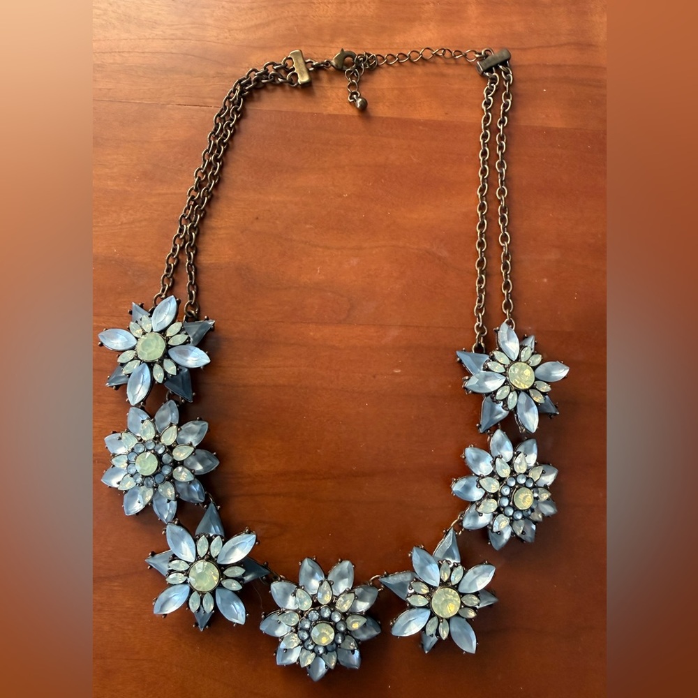 Chunky Floral Blue and Gold Necklace